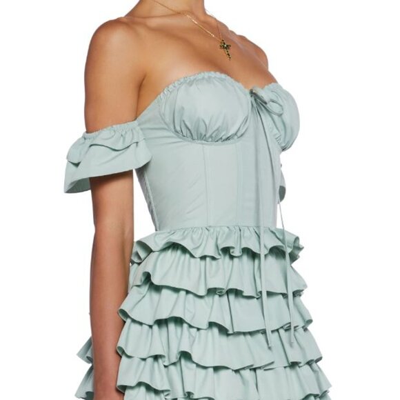 SUGAR THRILLZ Off Shoulder Corset Bustier Ruffle Mini Dress, Size XS - Picture 3 of 6